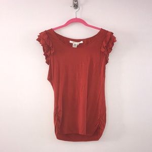 MAX STUDIO Top with tiered, capped, short sleeves